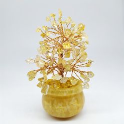 黃玉聚寶盆配黃晶花樹