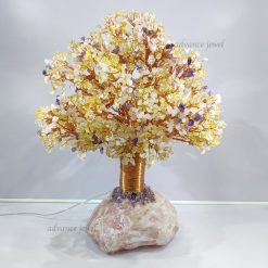 USB搖控LED燈彩水晶花樹 中尺寸(粉晶原石底)